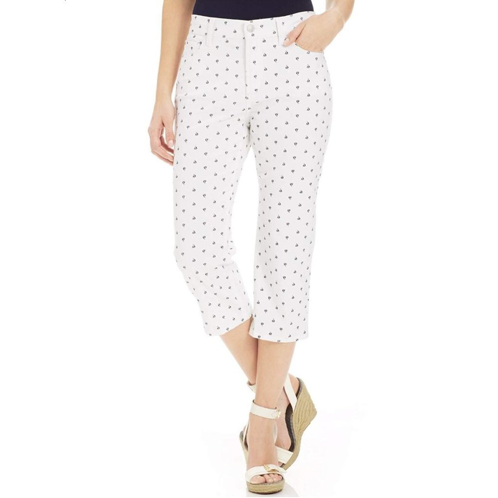 NWT Ariel SAILBOAT Print NYDJ Not Your Daughters Jeans White/Black Crop